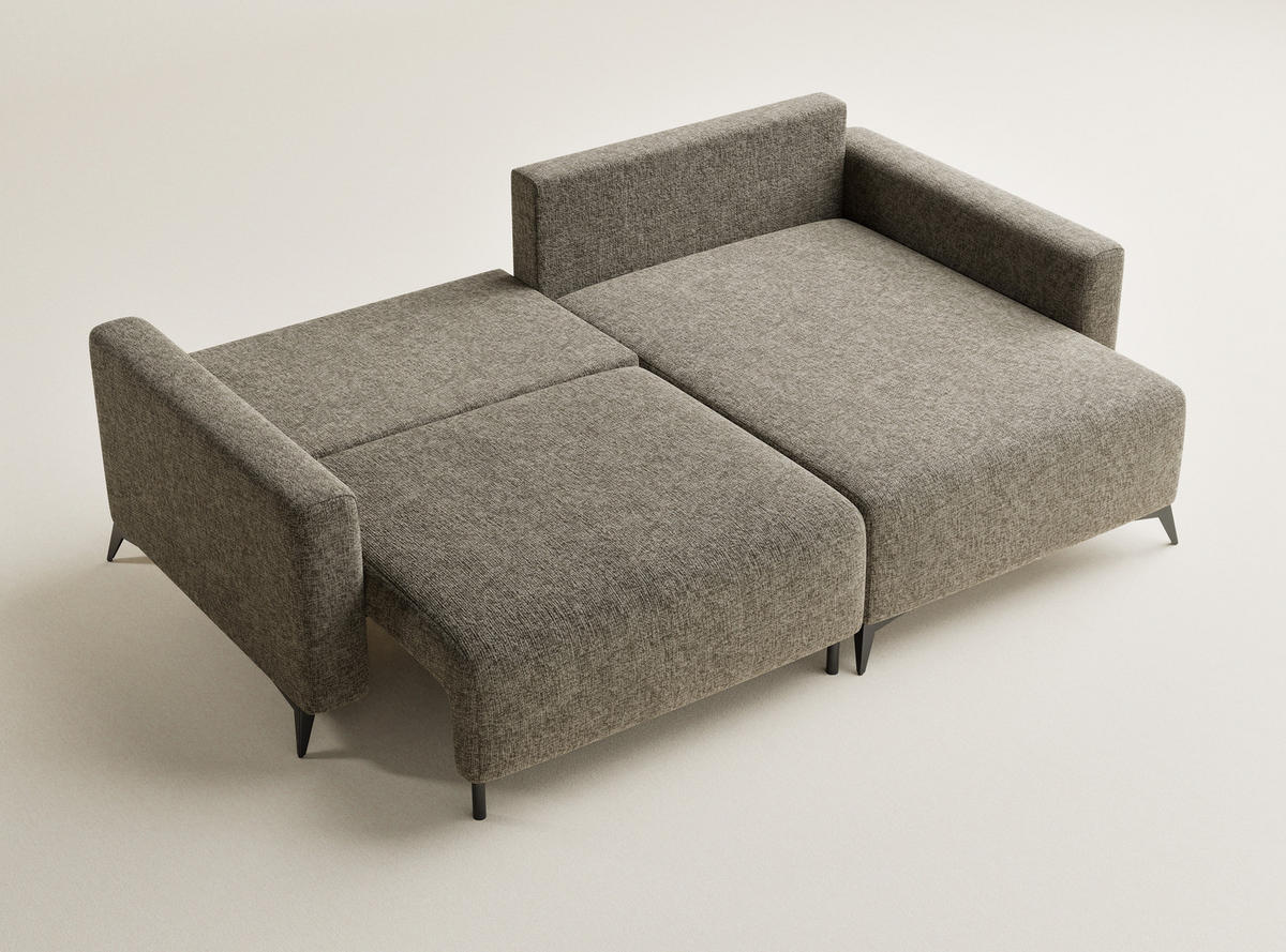 ECKSOFA MIT SCHLAFFUNKTION Leon Taupe Chenille-Stoff - Schwarz/Braun, Holz/Holzwerkstoff (239/148cm) - Maison de Reve