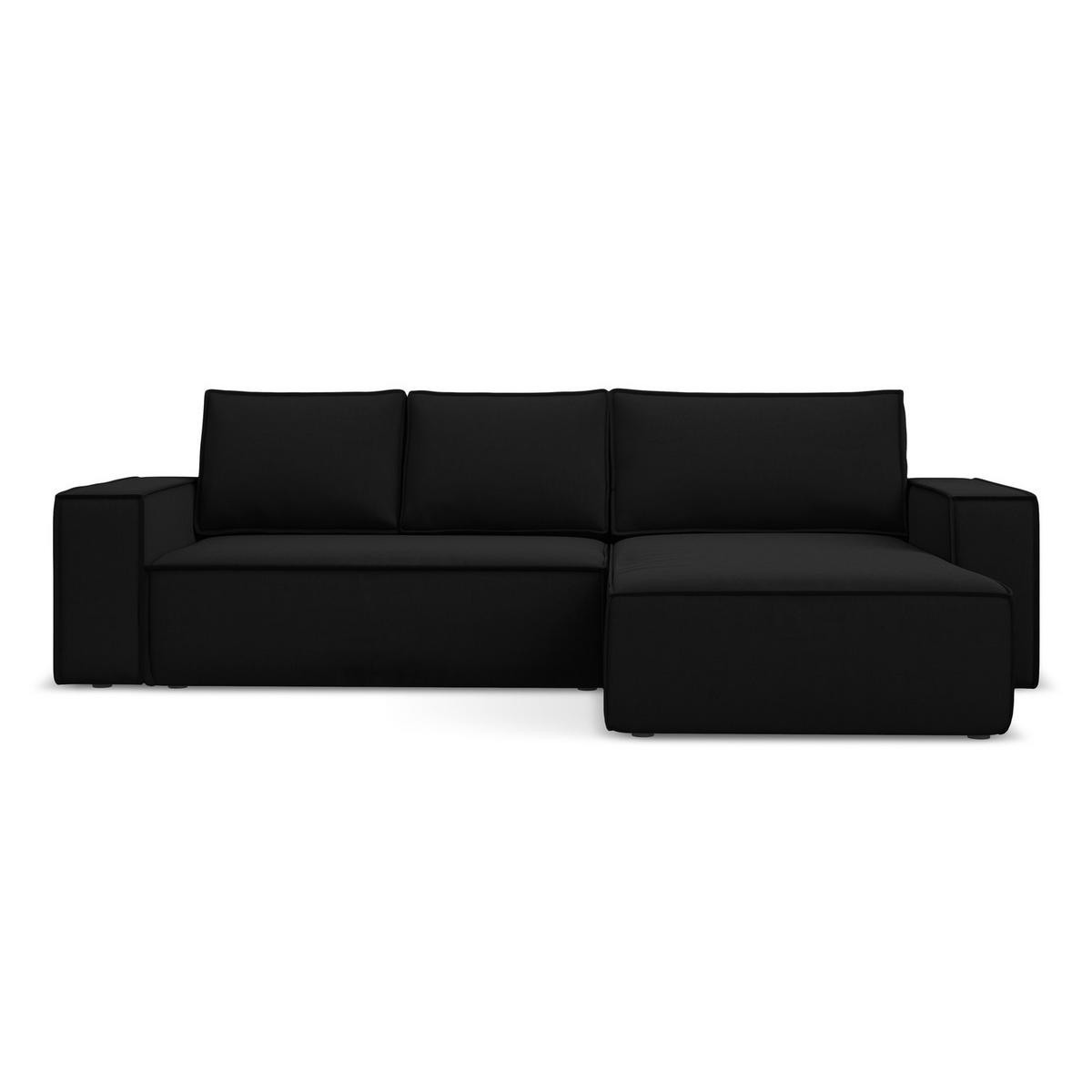 ECKSOFA mit Schlaffunktion Samt Stoff Schwarz - Schwarz, Kunststoff/Textil (290/185cm) - LaMiaSofa
