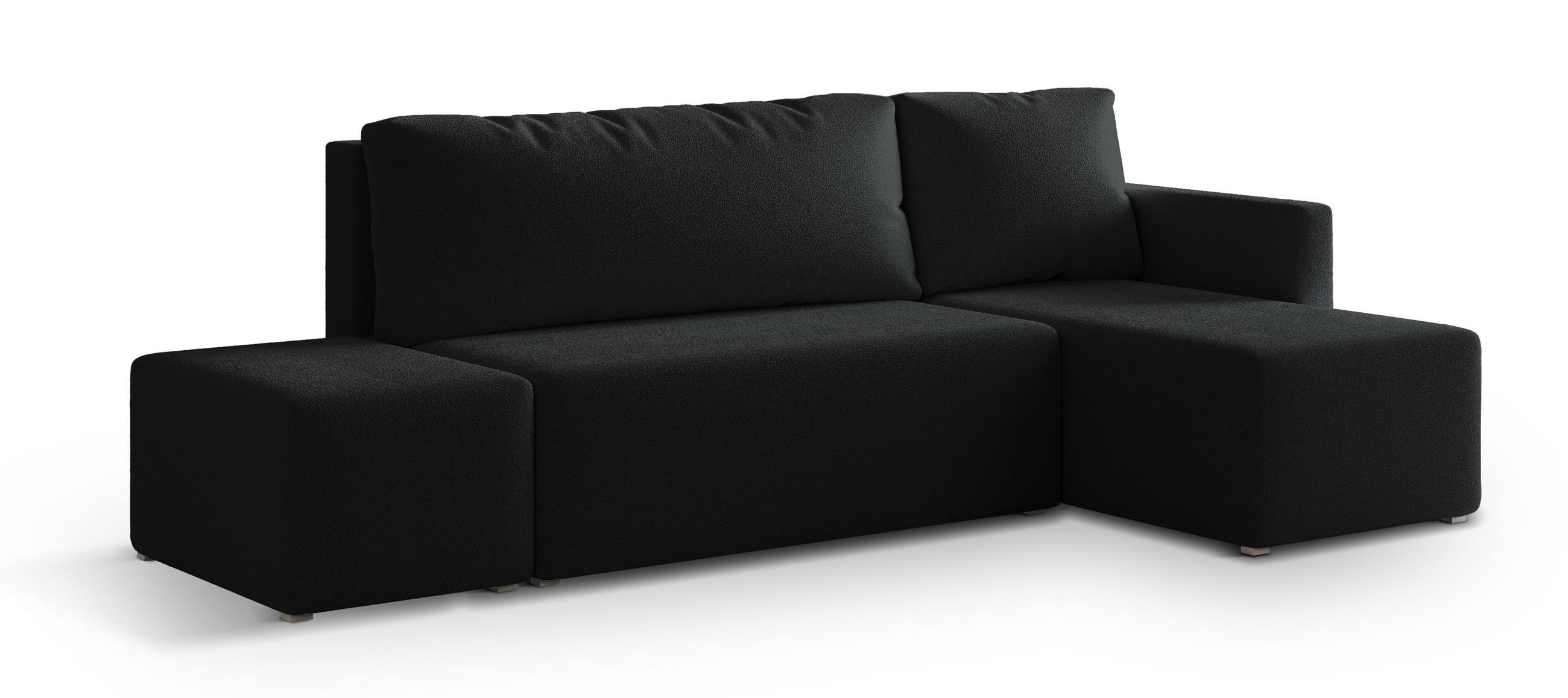 ECKSOFA VELOTTI R-S Schwarz Boucle-Stoff mit Schlaffunktion - Schwarz, Holz (261/143cm) - MASSENO
