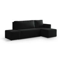 ECKSOFA VELOTTI R-S Schwarz Boucle-Stoff mit Schlaffunktion - Schwarz, Holz (261/143cm) - MASSENO