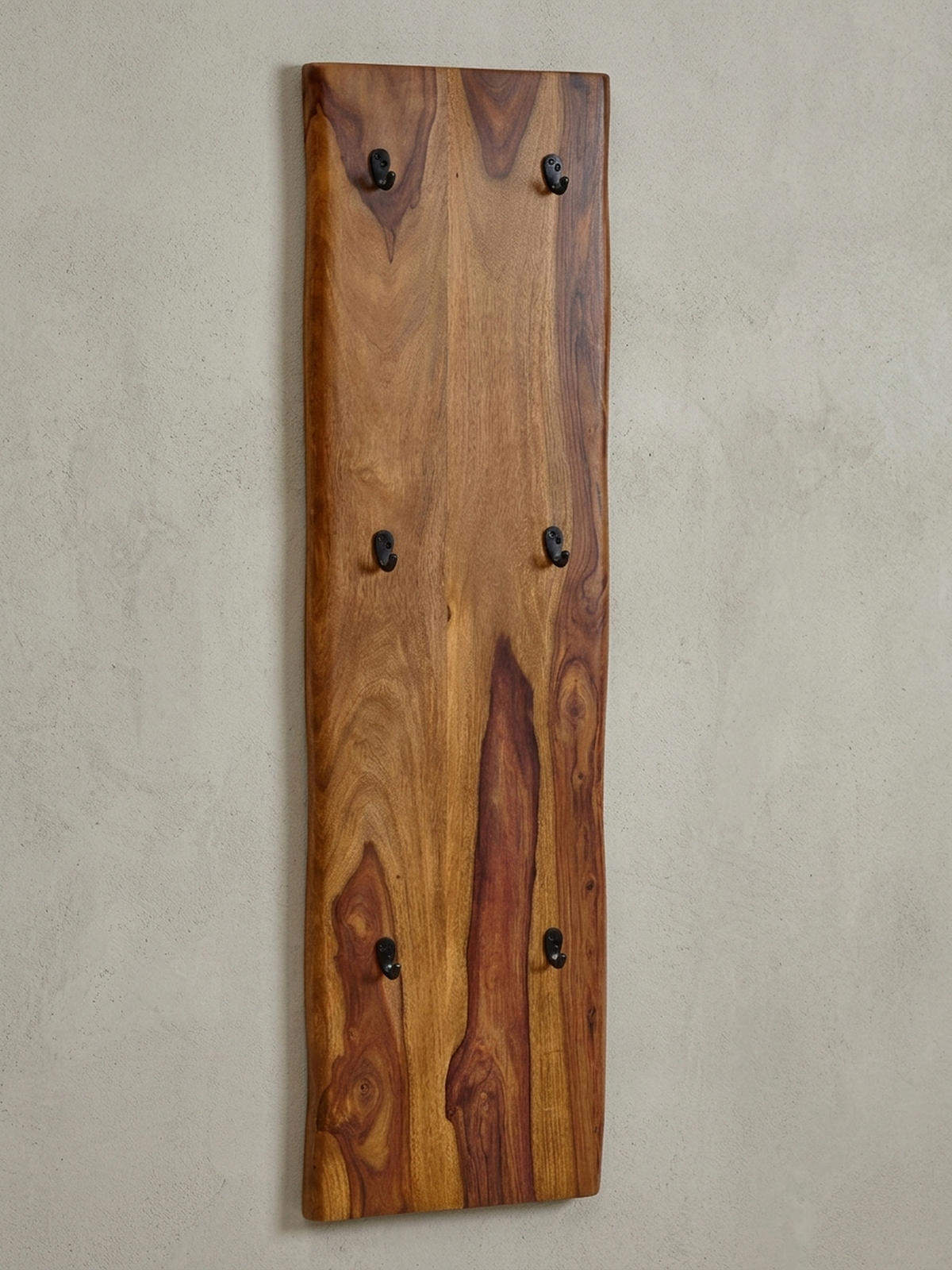 WANDGARDEROBE Massivholz Metall Modern mit Baumkante und 6 Haken - Braun, Holz (40/140/7cm) - KADIMA DESIGN
