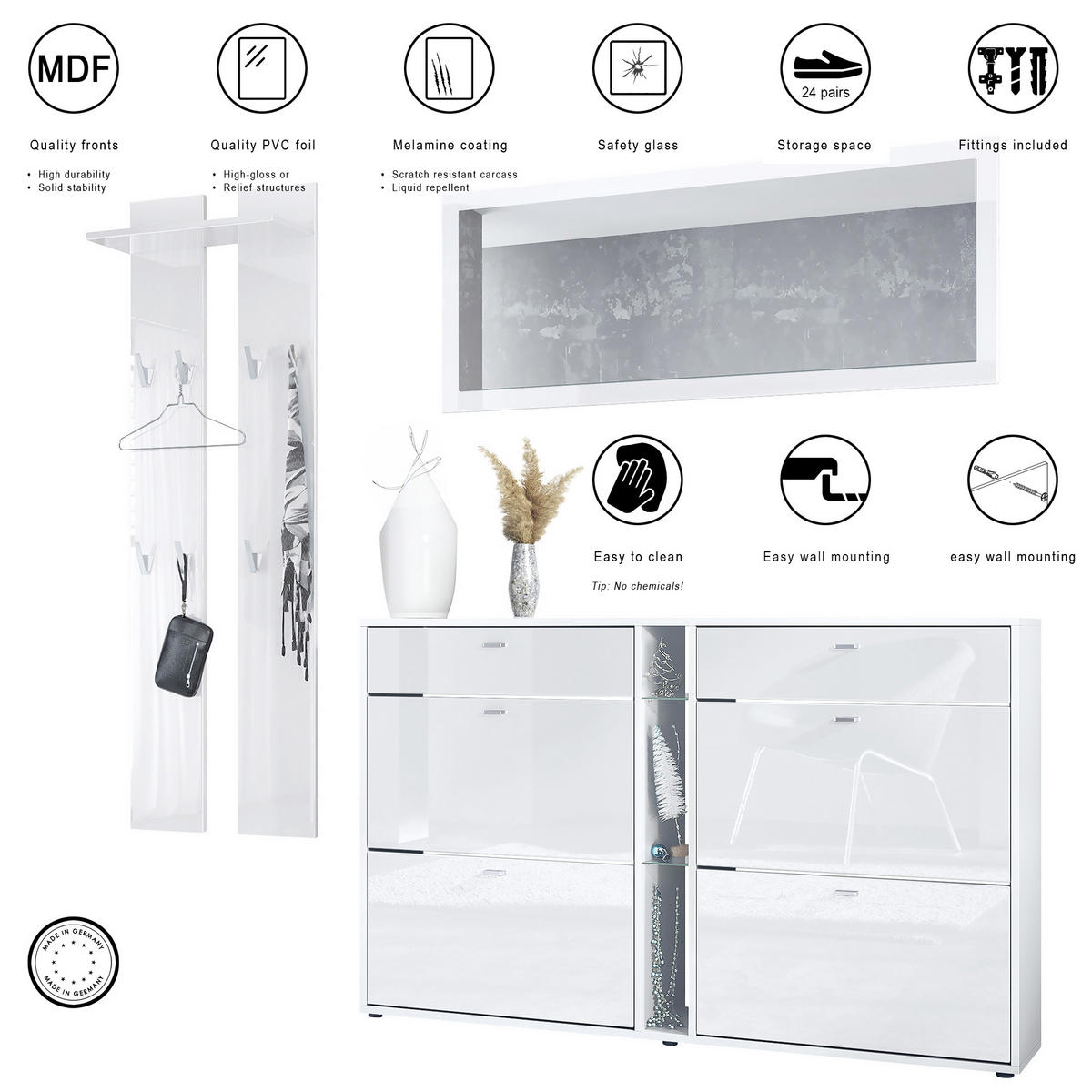 GARDEROBE Orlando Beton Oxid Optik - Hellgrau, Holzwerkstoff (215/210/28cm) - Vladon