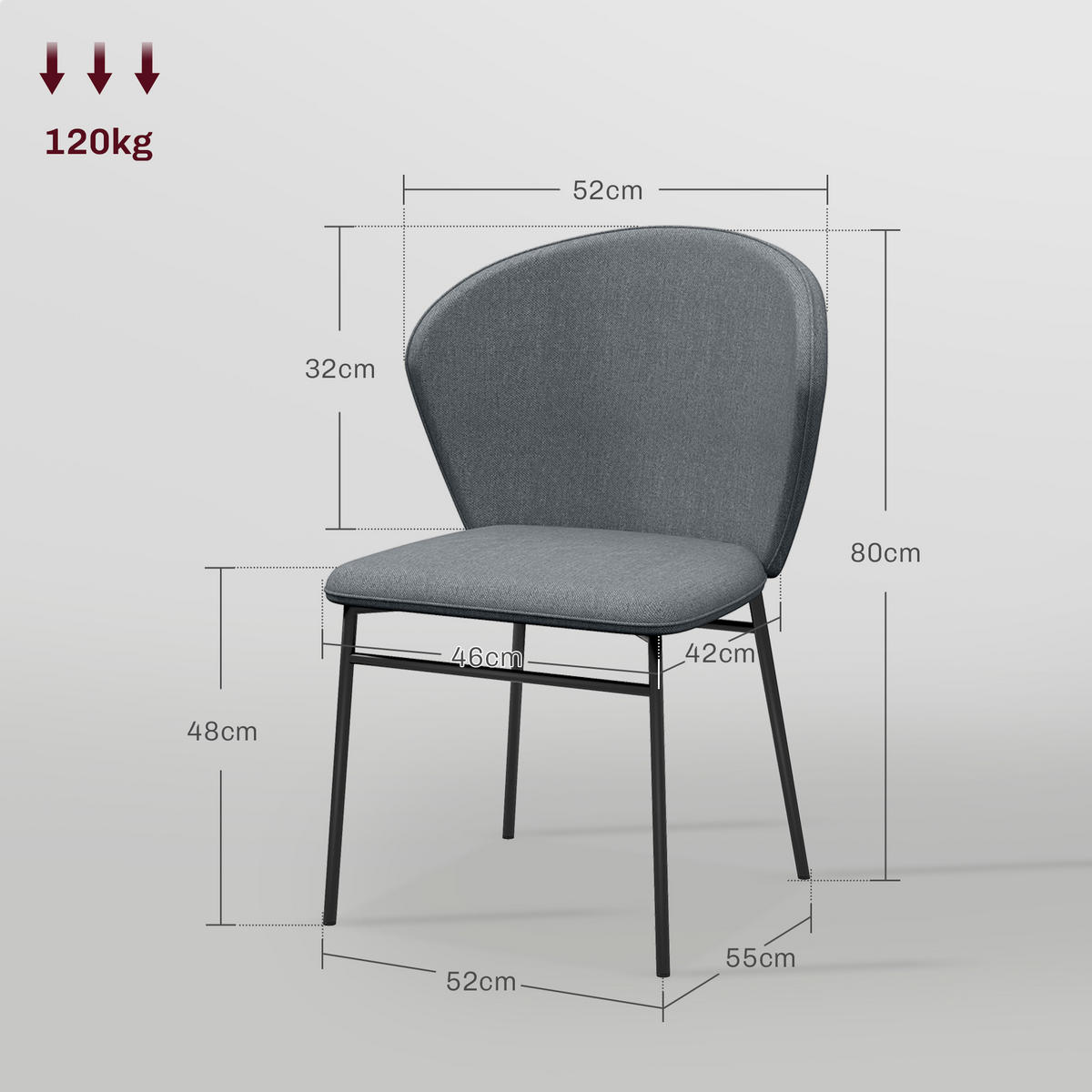 ESSZIMMERSTÜHLE 2er-Set DE-13308 Leinenoptik & stabile Stahlbeine Grau - Grau, Metall (55/80/52cm) - ComfortXL