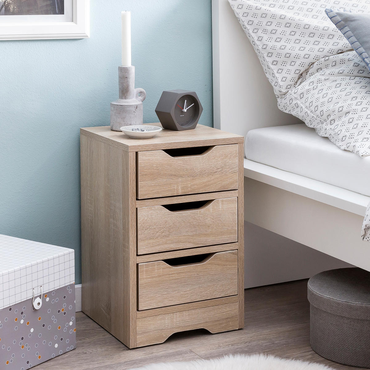 NACHTTISCH 3 Schubladen Modern Kratzfest Wasserabweisend, Beige 31x31x49 cm - Beige/Braun, Holz (31/49/31cm) - KADIMA DESIGN