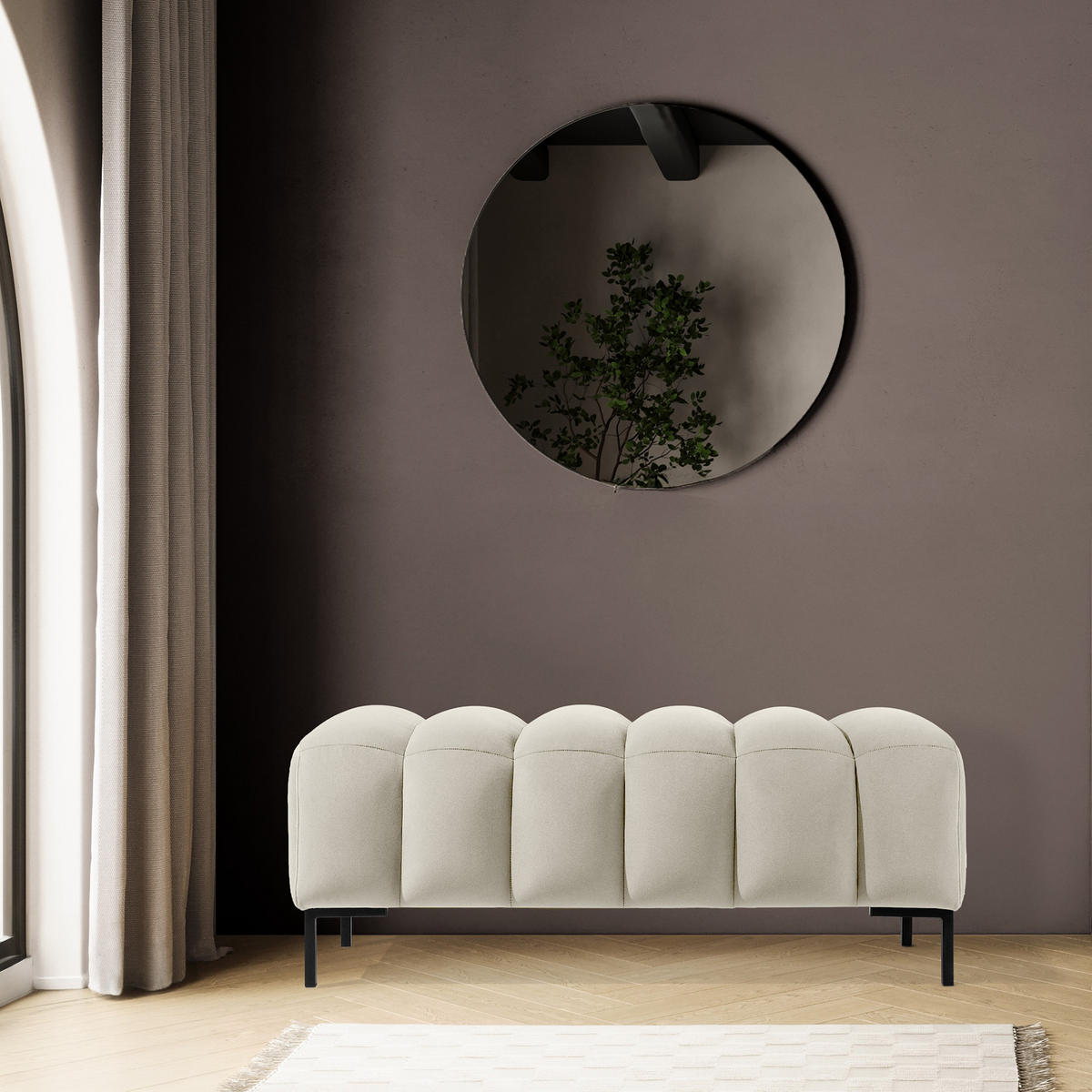 SITZHOCKER Polsterhocker PECCO, Veloursstoff - Creme/Schwarz, Holz/Textil (120/50/50cm) - KONSIMO®