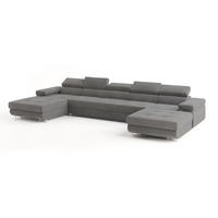 WOHNLANDSCHAFT OMBRA Grau Velours-Stoff mit Schlaffunktion - Grau, Holz (425/90/202cm) - MASSENO