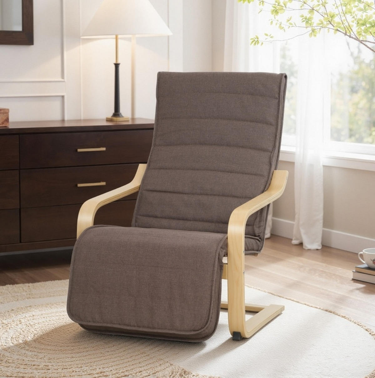 RELAXSESSEL in Braun 94x66,5x100 cm mit 5-fach verstellbarer Beinstütze und Birkenholzrahmen - Braun, Textil (66.5/100/94cm) - IVMEU