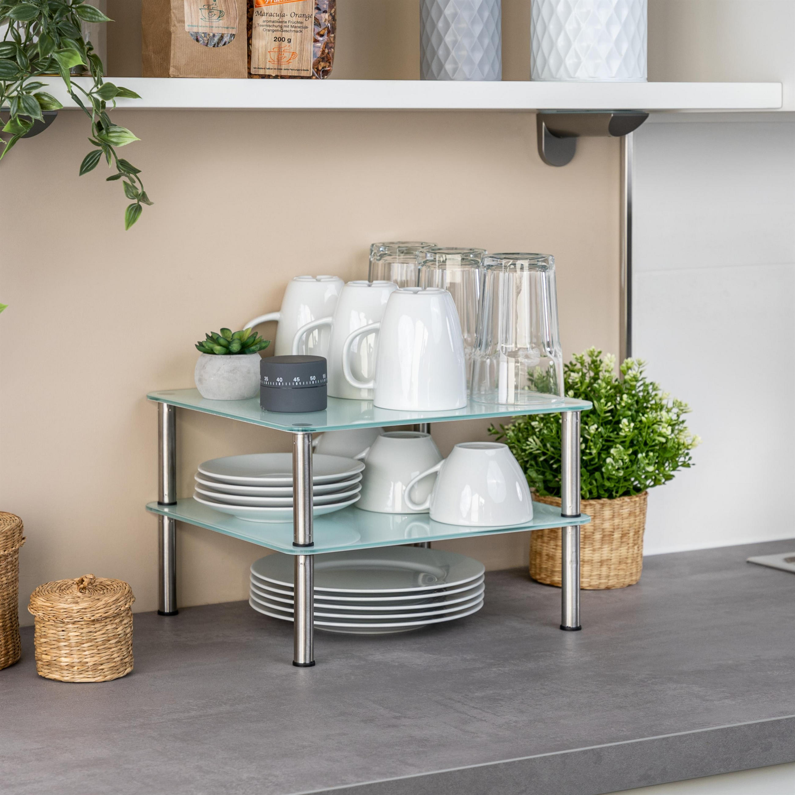 GLAS-KÜCHENREGAL weiß - Weiß, Glas (32/21/28cm) - bremermann