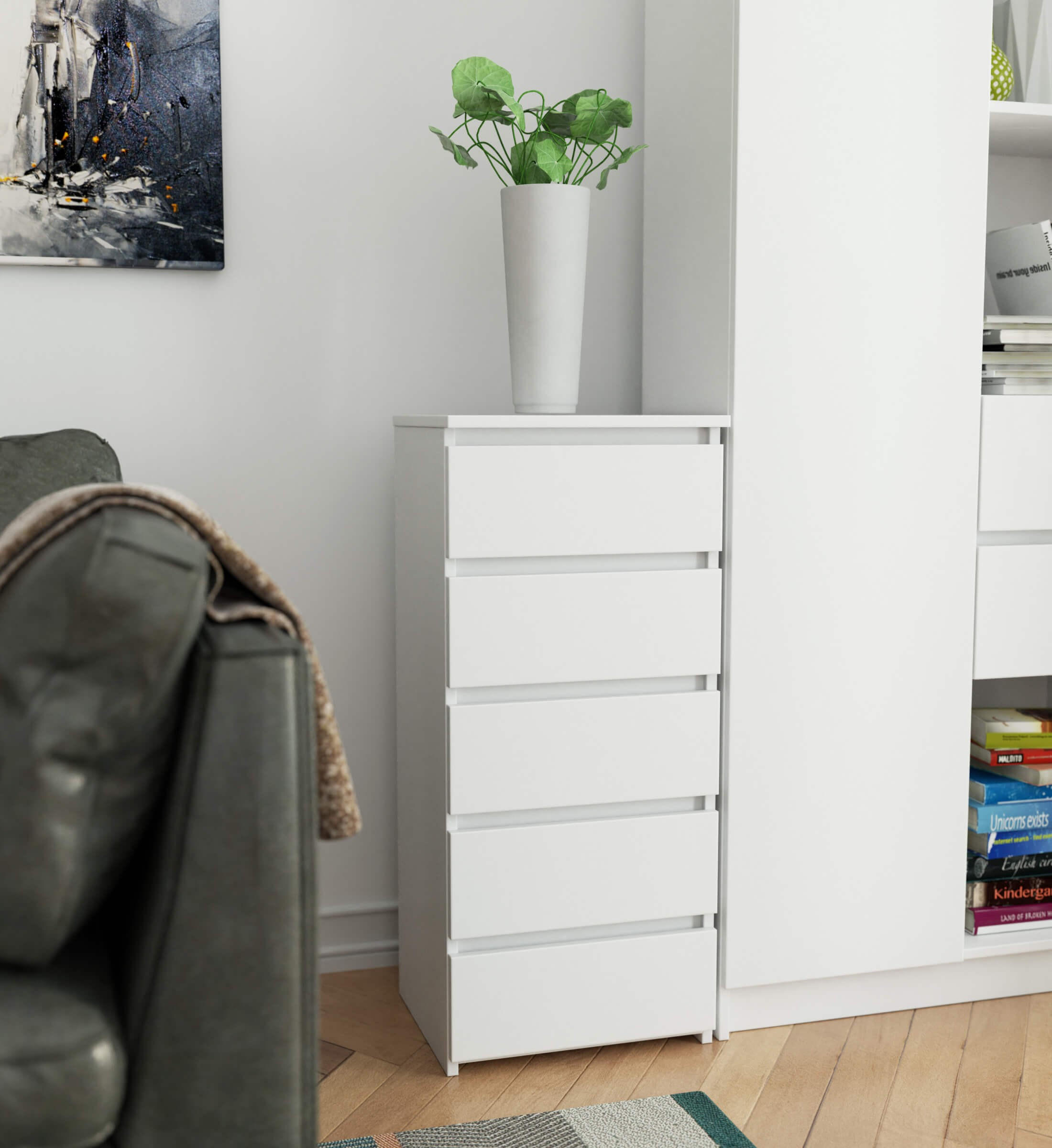 KOMMODE Weiß 40x35x92 cm - Weiß, Holzwerkstoff (40/92/35cm) - Akord