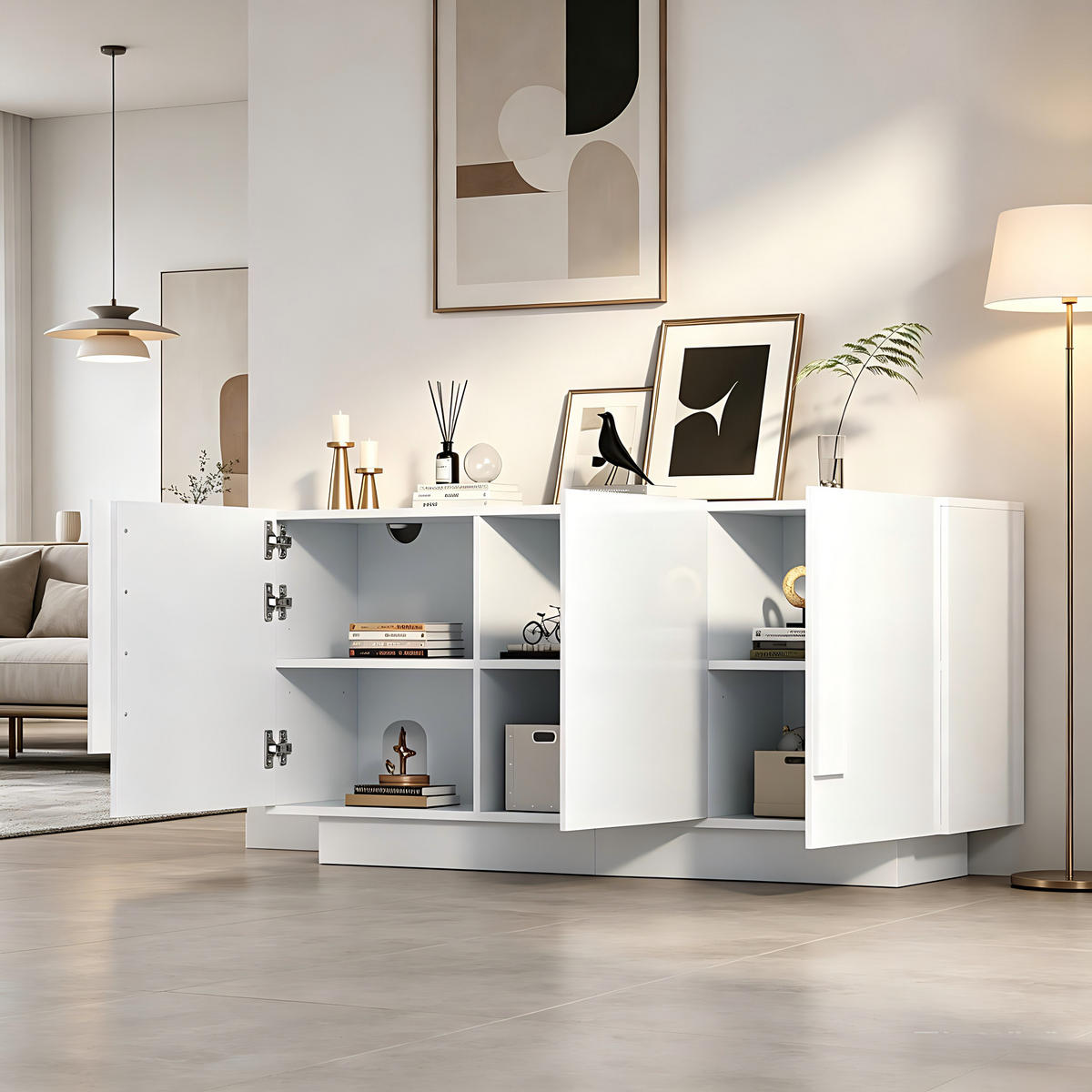 SIDEBOARD weiß mit drei Türen und höhenverstellbaren Einlegeböden 160 × 35 × 60 cm aus Spanplatte - Weiß, Holzwerkstoff (160/60/35cm) - Luhomfu