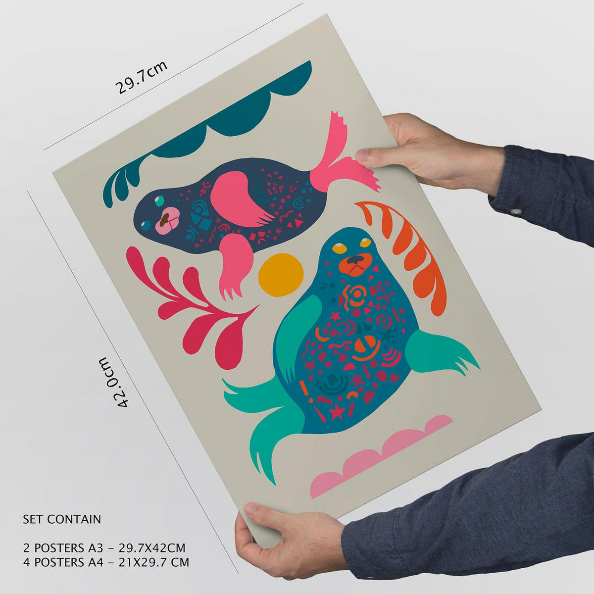 POSTER Set Mit 6 Lebende Harmonie In Tiere Zusammenfassungen A3 & A4 Rahmenlos - Klar, Papier (29/3cm) - Nacnic