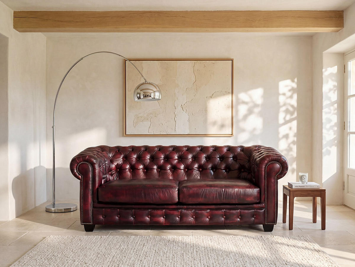 SOFA ohne Schlafmöglichkeit - 3 Personen - Leder - Bordeaux - - Bordeaux, Leder (201/73/96cm) - Vente-Unique