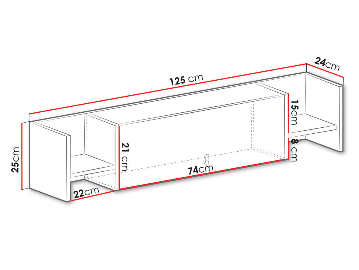 HÄNGESCHRANK Planet 12 - Eichefarben/Schwarz, Holzwerkstoff (125/25/24cm)