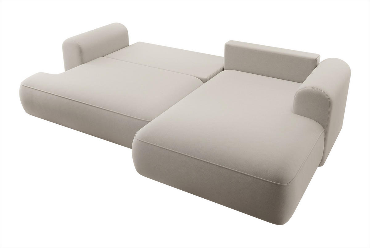 ECKSOFA Ovo Cremeweiß Velours - Creme/Schwarz, Kunststoff/Textil (260/165cm) - Selsey