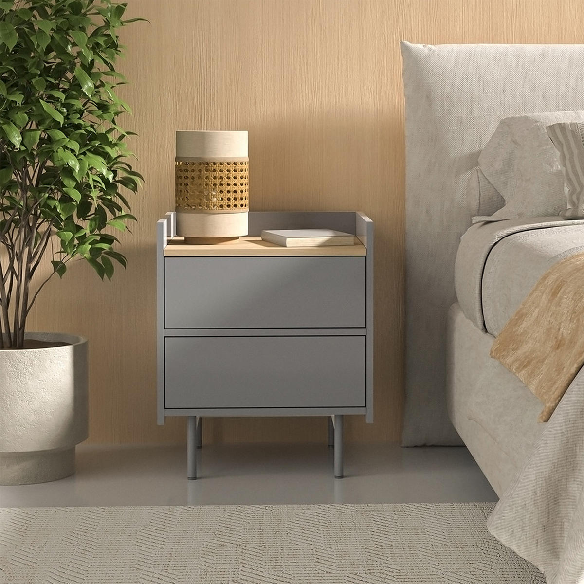 NACHTTISCH Velina Grau/Eiche 2er Set - Eichefarben/Grau, Holzwerkstoff (48/50/40cm) - Vicco