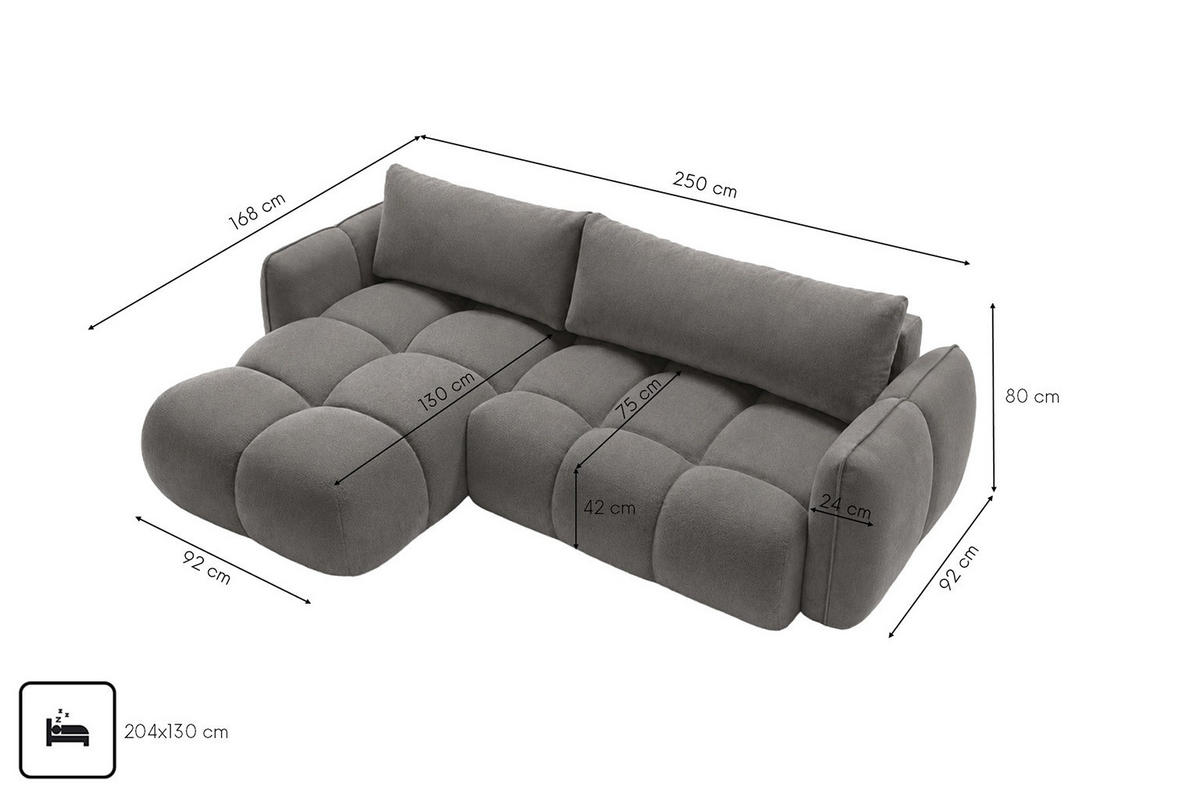 ECKSOFA L-Form Mit Schlaffunktion, Veloursstoff Bluvel, Aschgrau, Links, BELVEDER L - Grau, Holz (250/168cm) - Kaiser Möbel