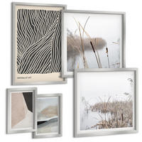 BILDER SET 5er Set - 50x50 cm & 20x30 cm & 40x60 cm Silberner Rahmen - Abstrakte Boho-Dekorationsmuster - Silberfarben, Kunststoff (40/60cm) - TULUP