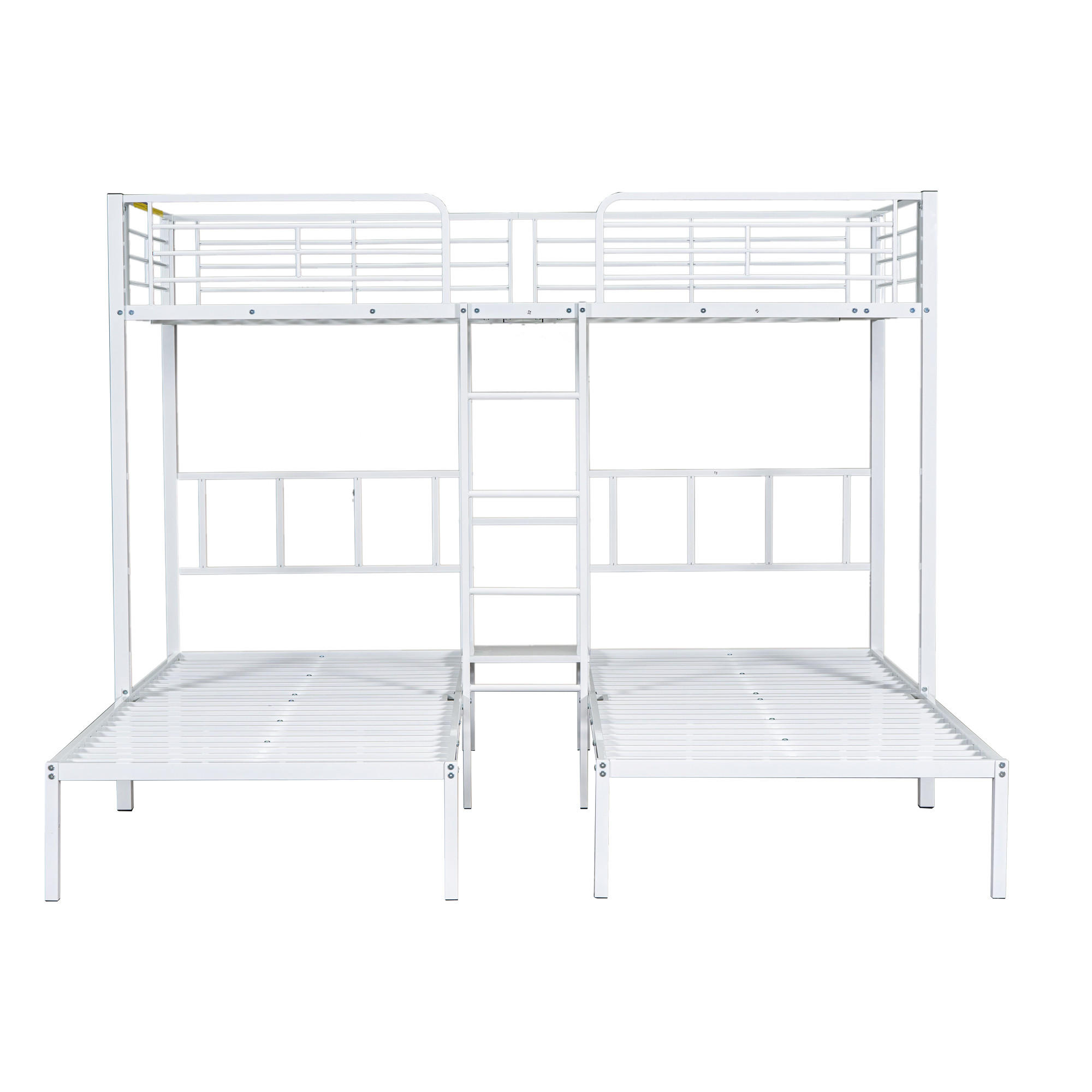 3ER Etagenbett 90x200 aus Metall, Dreierbett/Dreifachbett mit Leiter und Ablage, für 3 Personen Hochbett, weiß - Weiß, Metall (90/200cm) - Luhomfu