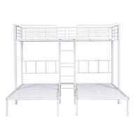 3ER Etagenbett 90x200 aus Metall, Dreierbett/Dreifachbett mit Leiter und Ablage, für 3 Personen Hochbett, weiß - Weiß, Metall (90/200cm) - Luhomfu