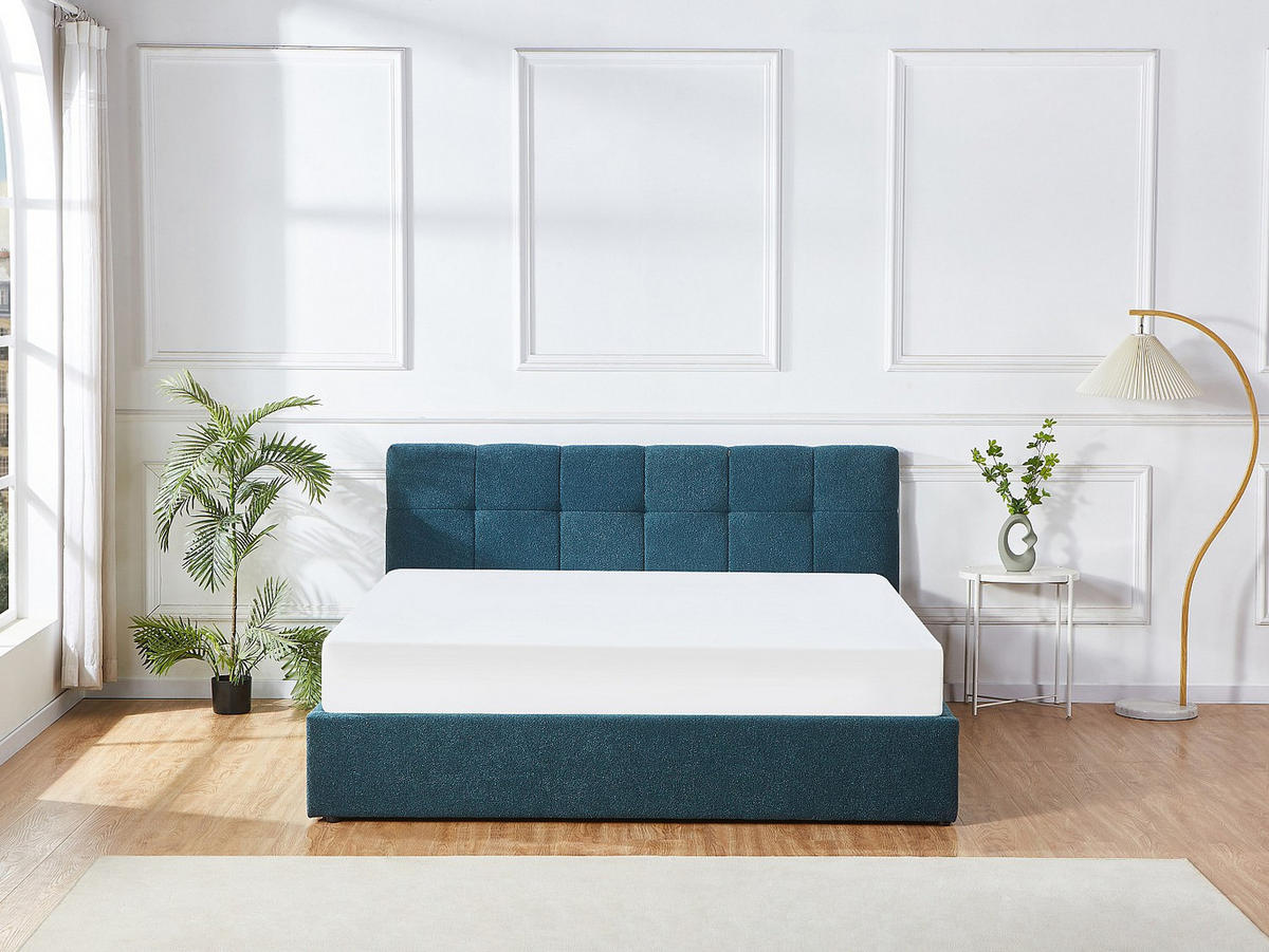 BETT mit Bettkasten - 2 Personen - Stoff - Blaugrün - - Grün, Textil (180/200cm) - Vente-Unique