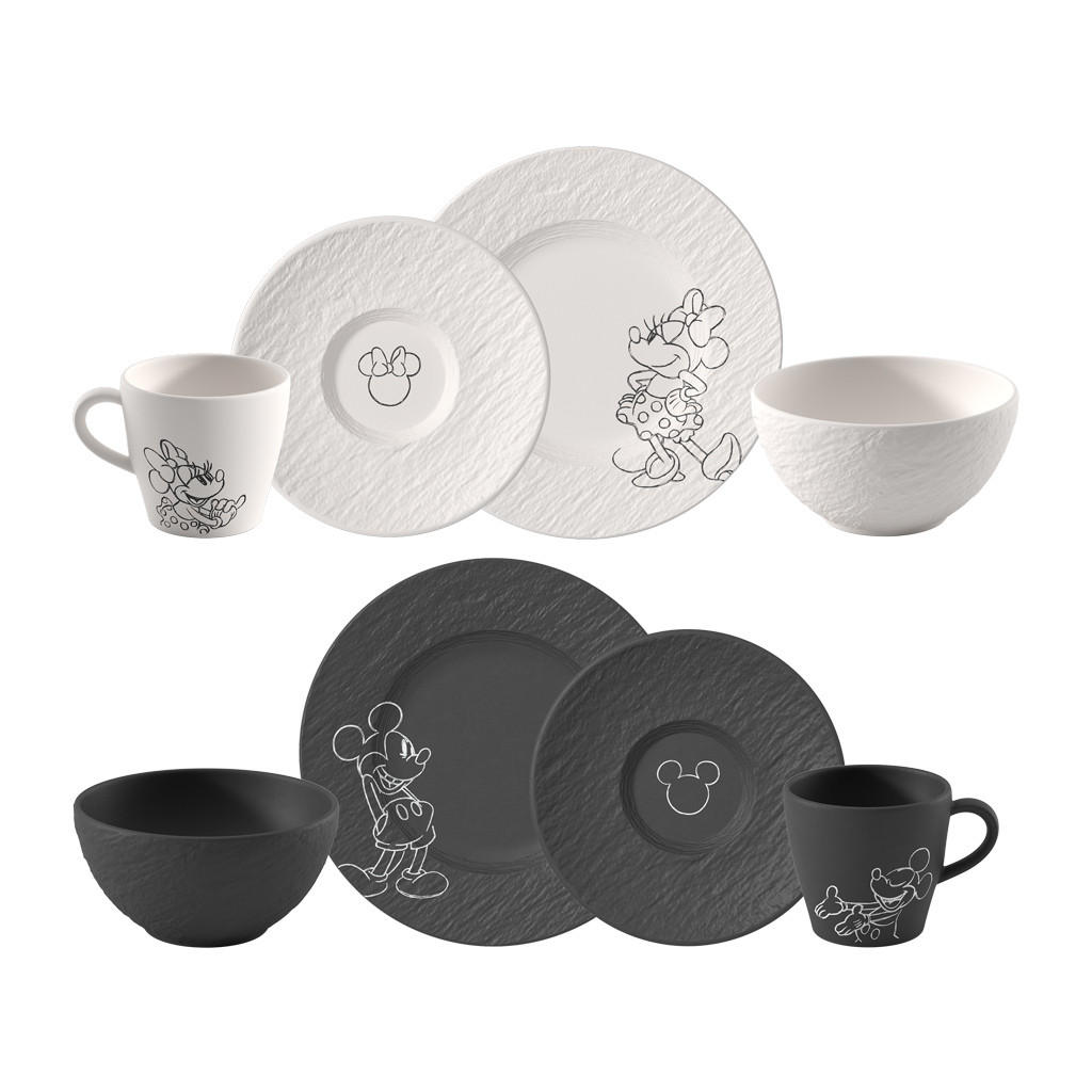FRÜHSTÜCKS-SET Manufacture Rock – Mickey Mouse schwarz-weiß 8-tlg. - Schwarz/Weiß, Keramik (23/16/23cm) - Villeroy & Boch