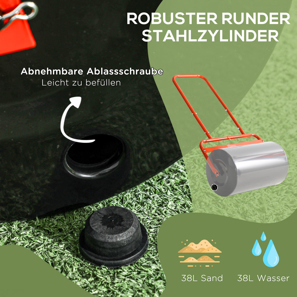 RASENWALZE 50cm Breite - Rot, Metall (32.5/113/58cm) - Outsunny