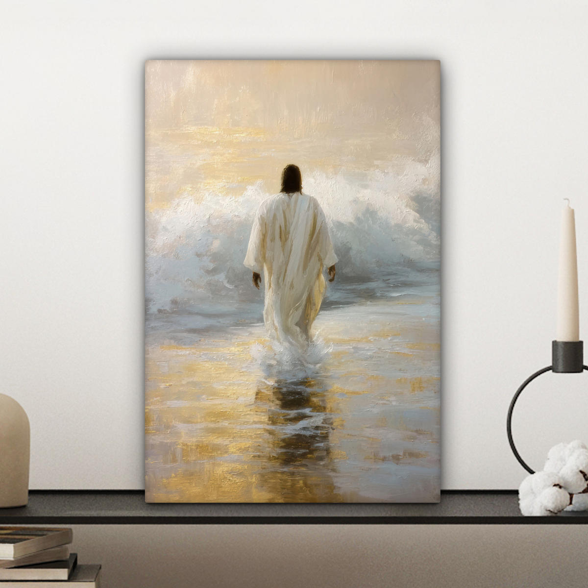 LEINWANDBILD Gemälde - Welle - Jesus - Abstrakt Deko Wohnzimmer 20x30 cm - Goldfarben, Textil (20/30cm) - MuchoWow