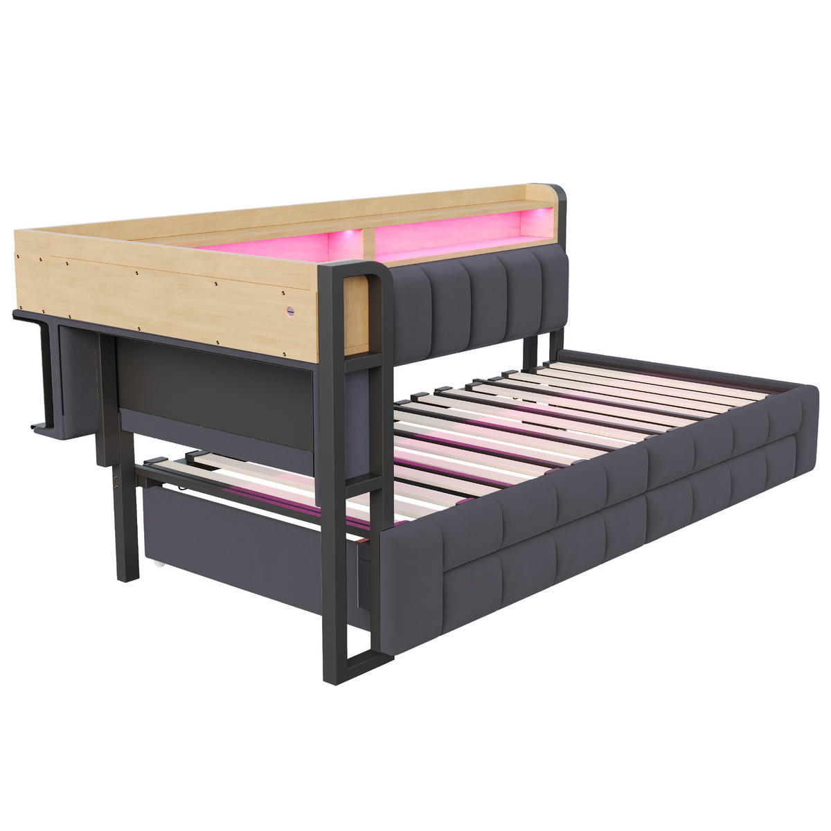 AUSZIEHBETT 90/180/200 cm DE-32703 mit Stauraum und LED Dunkelgrau - Dunkelgrau, Metall (90/200cm) - ComfortXL