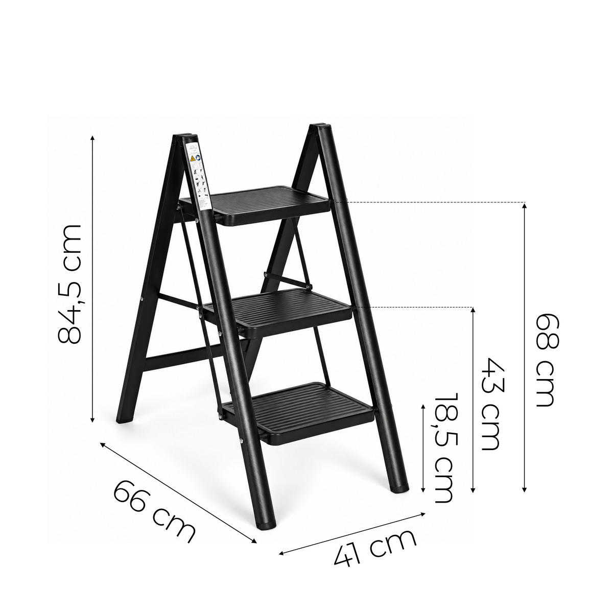 KLAPPTRITTLEITER 3 Stufen Schwarz - Schwarz, Kunststoff/Metall (41/84.5/66cm) - Mat-Haus