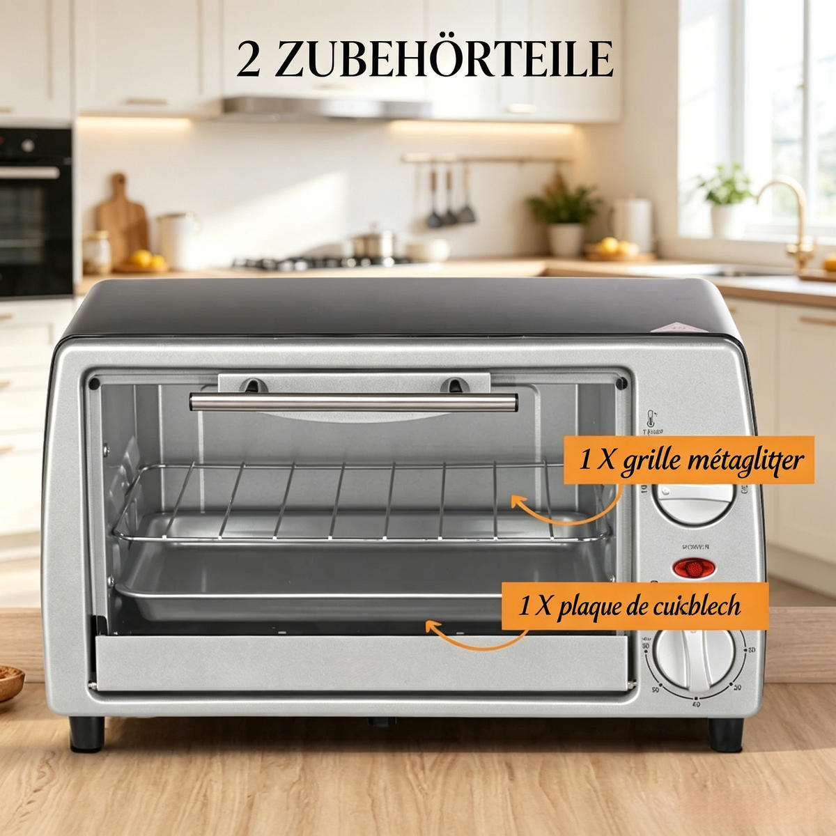 MINIBACKOFEN Kompakt, Praktischer Tischbackofen für Küche, Kleiner Elektrobackofen für Backen, Grillen & Aufwärmen - Silberfarben, Metall (36.5/22/26cm) - Beaface