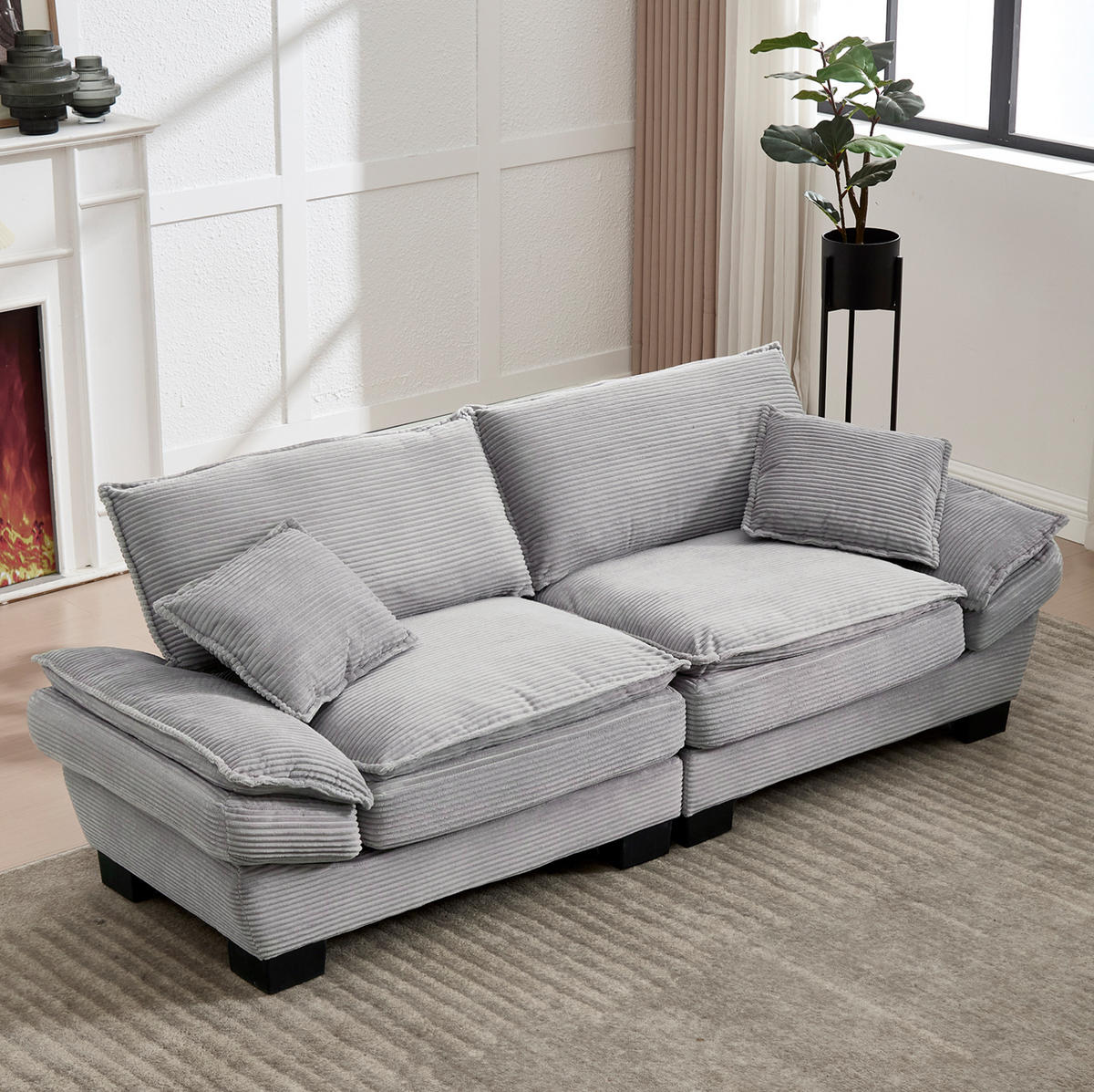 2-SITZER 224/81/81 cm Hellgrau aus Samt mit ultratiefem Sitz - Grau, Textil (81/81/224cm) - OKMYHOME