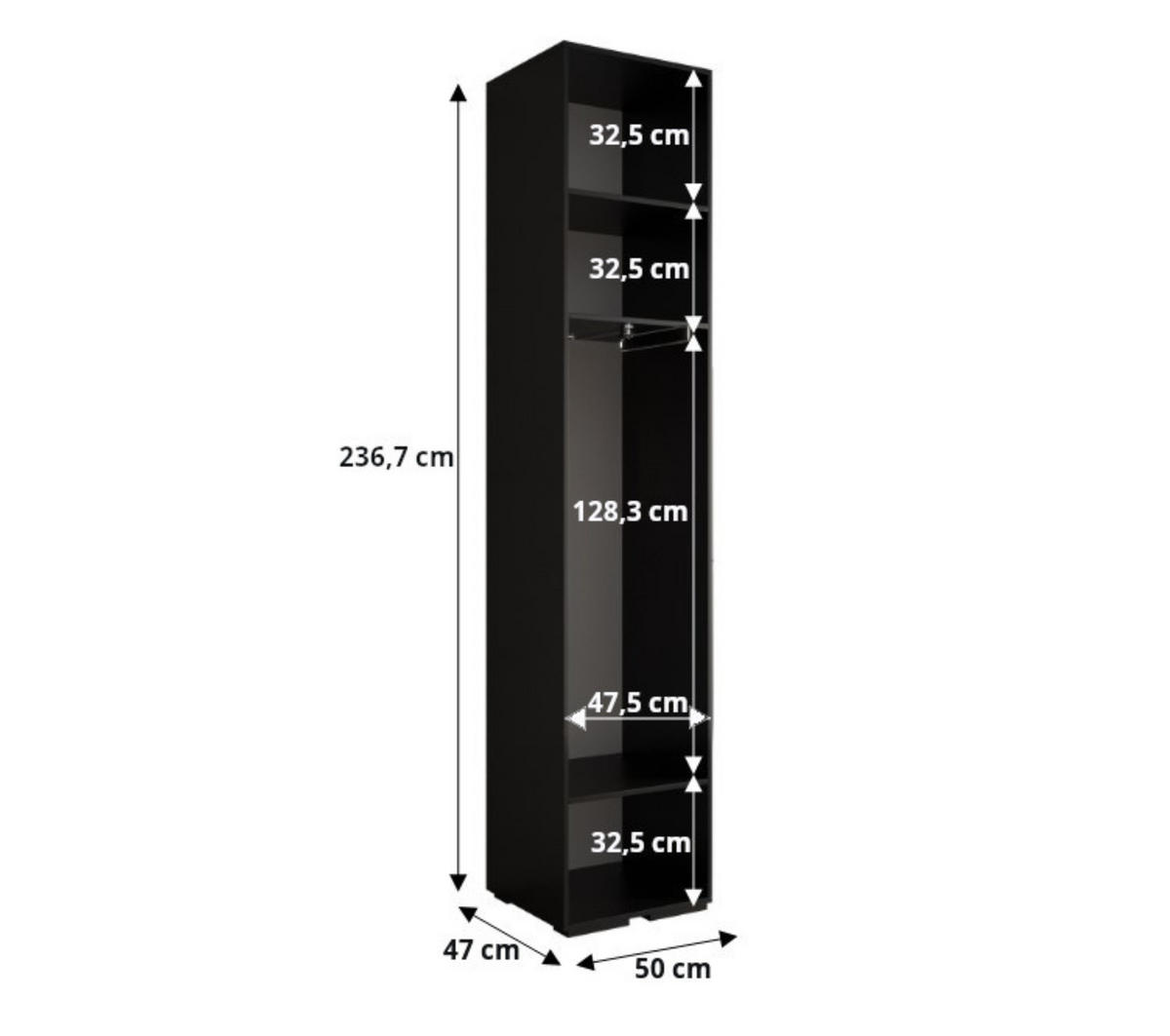 DREHTÜRENSCHRANK 236.7/100/47 2-türig - Goldfarben/Weiß, Holz/Metall (100/236.7/47cm) - MÖBEL KRYSPOL