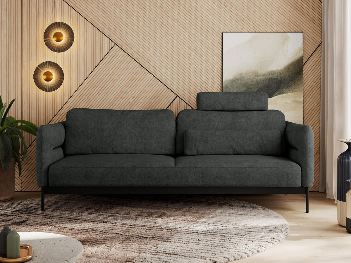 SOFA SALENTO Dunkelgrau Struktur - Dunkelgrau/Schwarz, Textil/Metall (221/82/101cm) - MKS