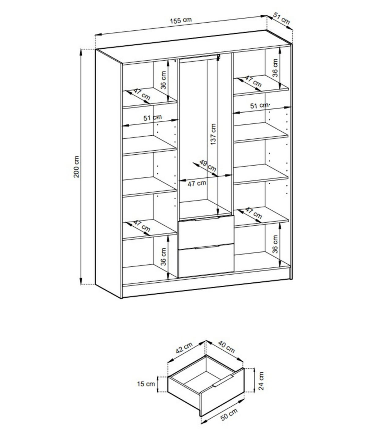 DREHTÜRENSCHRANK - John 3D ohne Spiegel Grau + artisan - Grau, Holzwerkstoff/Metall (155/200/51cm) - Möblo
