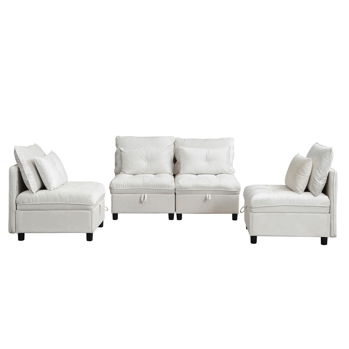 SOFA 4-Sitzer modulare Kombination mit Schlaffunktion Chenille Beige - Beige, Kunststoff (274/87/76cm) - OKWISH