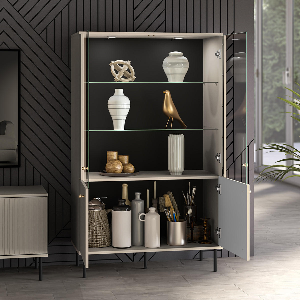 VITRÍNA Nova Béžová - béžová, kompozitní dřevo (92/151/40cm) - Petits-meubles