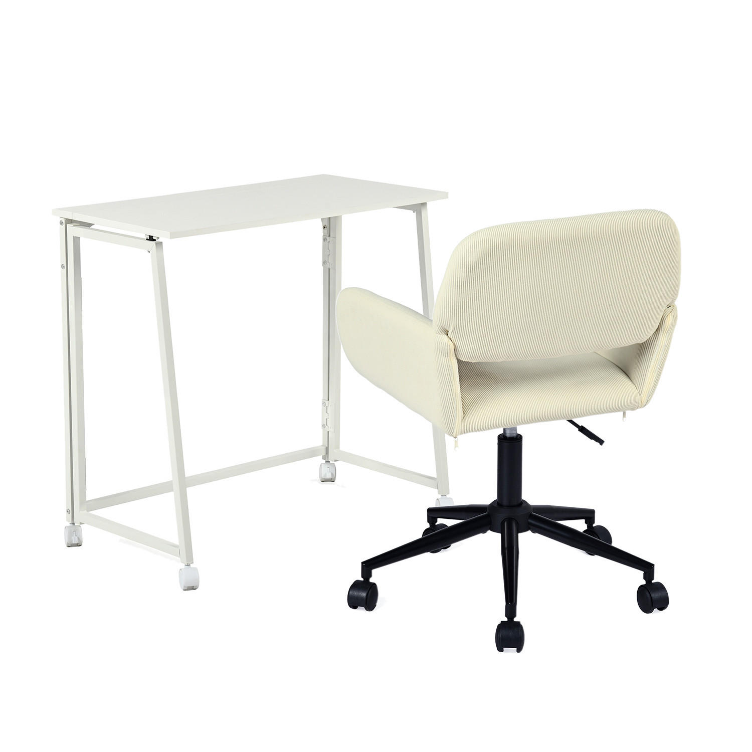 WEISSER Klapptisch & Beige Stuhl Set - Beige, Metall (41/80/74cm) - Meubles Cosy