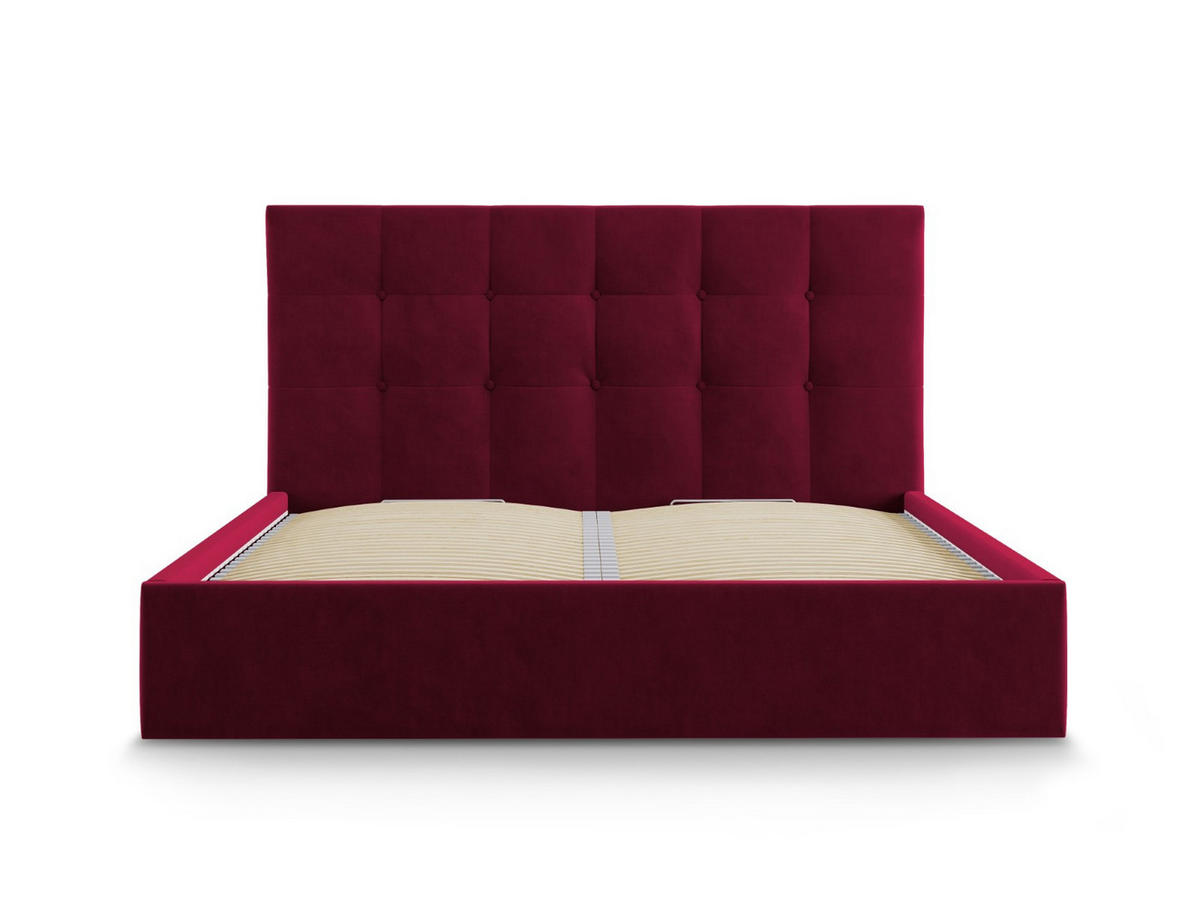 BETT mit Bettkasten und Kopfteil Phaedra aus Samt dunkelrot 180x200cm - Dunkelrot, Textil (180/200cm) - Micadoni