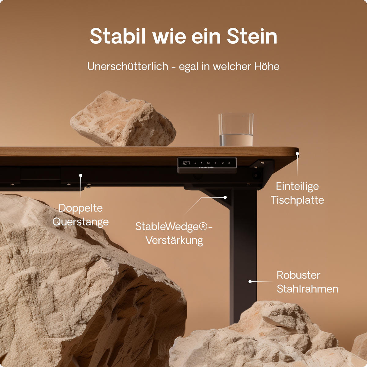 SCHREIBTISCH Elektrisch Höhenverstellbarer HomePro 160x80cm Schwarz/Walnuss mit Memory-Funktion, Anti-Kollisions Technologie - Walnussfarben/Schwarz, Holzwerkstoff (80/160/62cm) - Desktronic