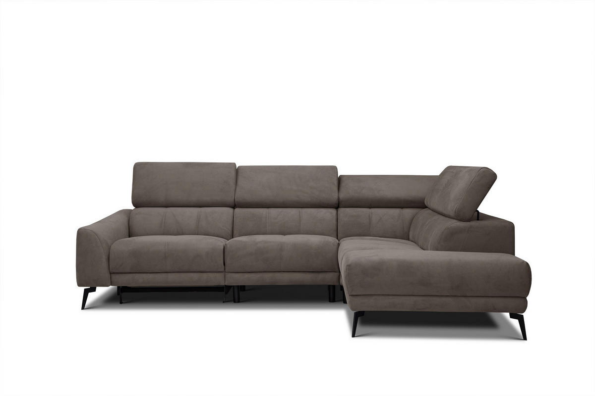 ECKSOFA LARS 5-Sitzer, 1 Relax, verstellbare Kopfstützen, taupe - Taupe/Schwarz, Holzwerkstoff/Textil (284/201cm) - Wozimo