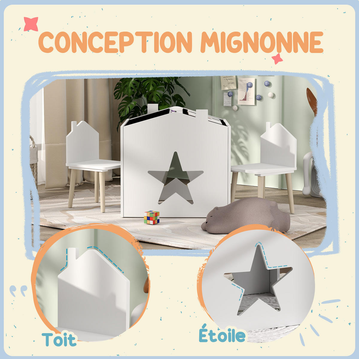 KINDERSITZGRUPPE DE-17511 3-teilig mit Tafelplatte Weiß - Weiß, Holzwerkstoff (58/59/61cm) - ComfortXL