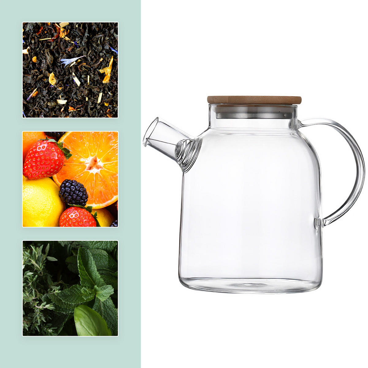 TEEKANNE - Transparent, Glas/Holz (1.8L) - Relaxdays
