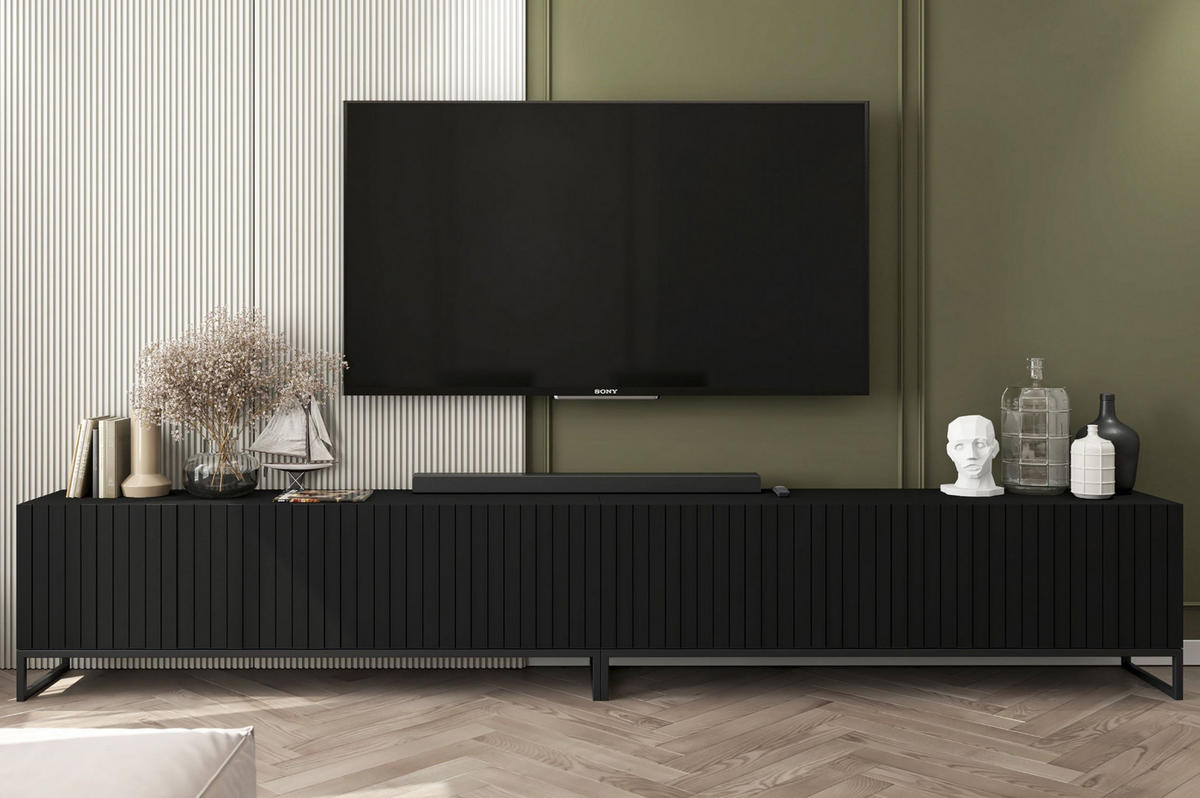 TV-SCHRANK Elpis Schwarz Matt mit Metallrahmen Glamour 150 cm - Schwarz, Holzwerkstoff/Metall (150/51.5/36.5cm) - Meble Lindner