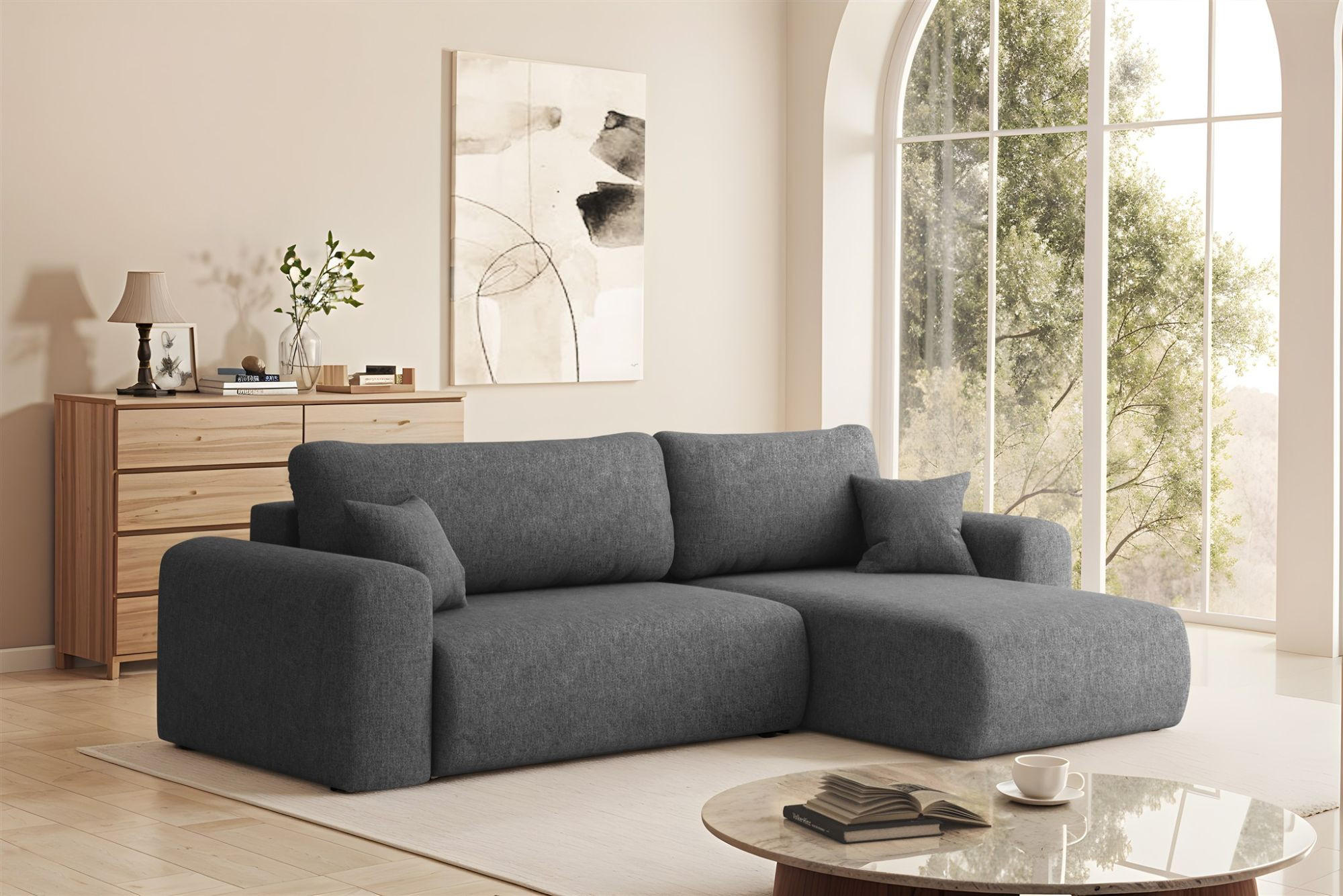 ECKSOFA Flora In Verita - Dunkelgrau, Holzwerkstoff/Textil (272/145cm) - Fun Möbel