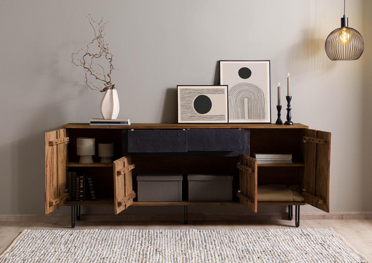 SIDEBOARD Sheesham 185x40x77 natur unbehandelt LICHTENBERG #116 - Braun, Holz (185/77/40cm) - Massivmoebel24