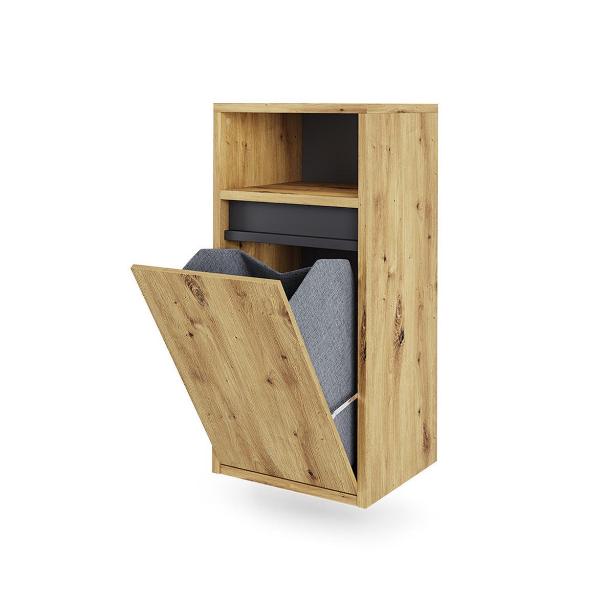 BADSCHRANK Viola Artisan/Grau 38 x 80 cm mit Wäschkorb - Hellgrau/Grau, Holzwerkstoff (38/80/33cm) - Vicco