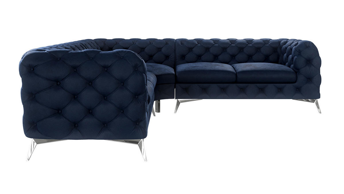 ECKSOFA Chesterfield Laura Marineblau Samt - Silberfarben/Dunkelblau, Holz/Textil (264/264cm) - S-Style Möbel