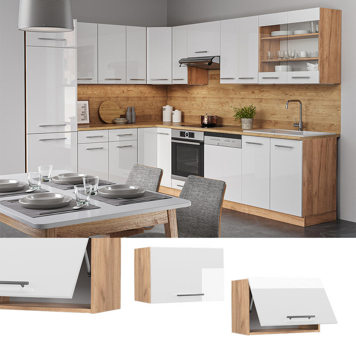 HÄNGESCHRANK Fame-Line Weiß Hochglanz 60 cm Flach - Honigeiche/Weiß Hochglanz, Holzwerkstoff (60/40/34.1cm) - Vicco