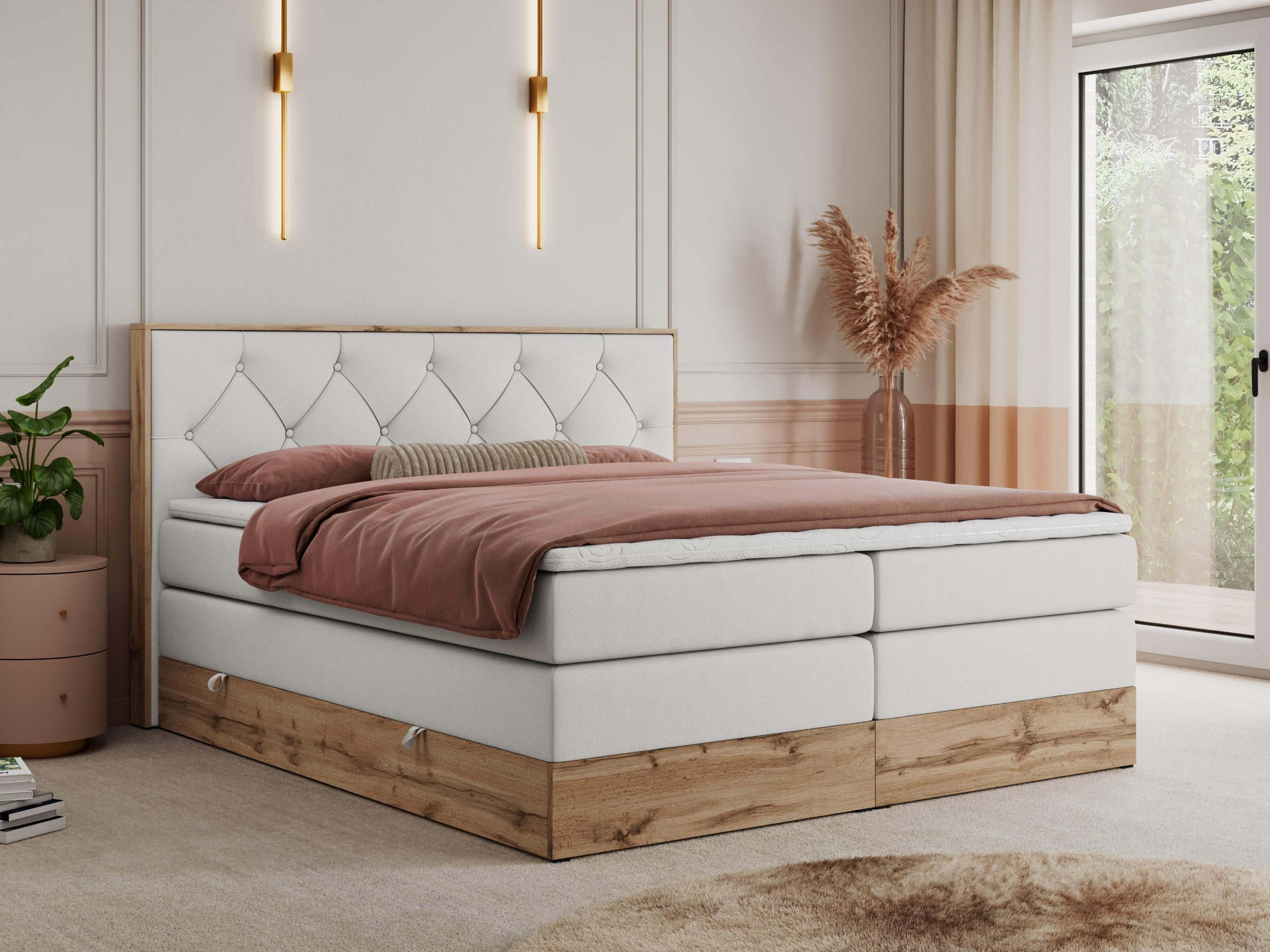 BOXSPRINGBETT VENETO KING 140/200 Weiß Kunstleder - H3 - Weiß, Holz/Textil (140/200cm) - MKS