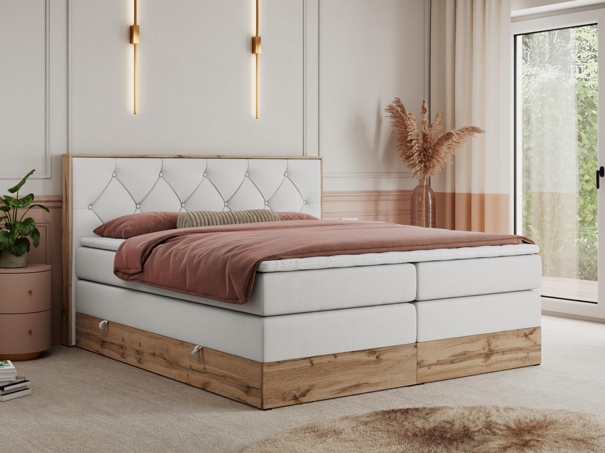 BOXSPRINGBETT VENETO KING 200/200 Weiß Kunstleder - H3 - Weiß, Holz/Textil (200/200cm) - MKS